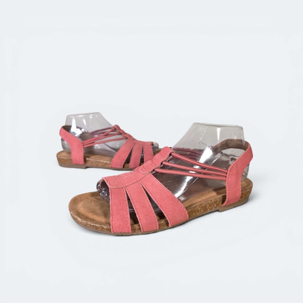 Earth Origins Laney Coral Suede Leather Strappy Sandals Womens Size 8